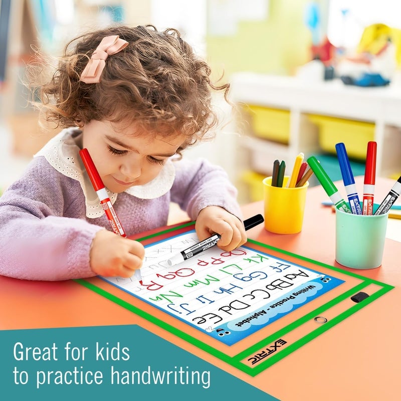 EXTRIC Dry Erase Pockets, 6 Plastic Sleeves, Marker Bundle with Assorted Color, for School or Work Order Tickets - Image 3